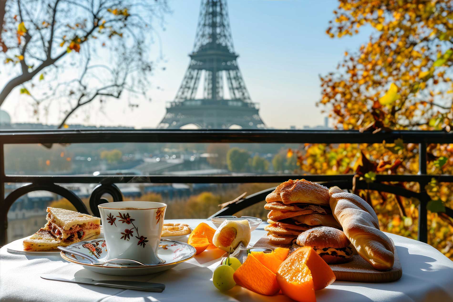 breakfast in Paris with Eiffel Tower view