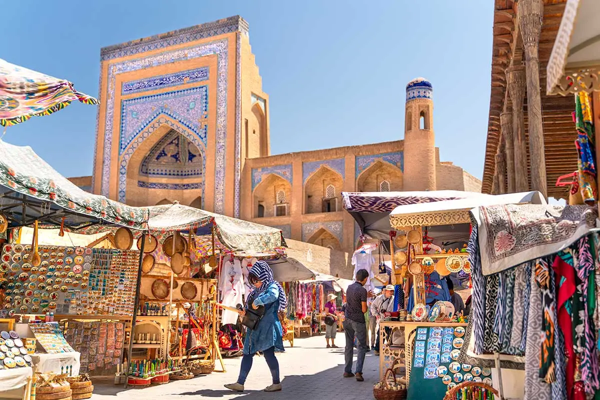 Marrakesh famous bazaar street Khiva