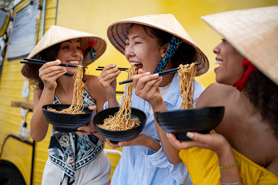 eating noodles in Vietnam